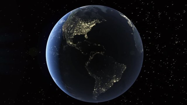 Realistic 3d animated earth showing the borders of the country Bulgaria and the capital Sofia in 4K resolution at nighttime