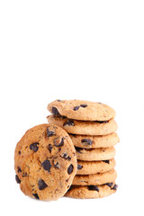 Chocolate cookies on white background. Chocolate chip cookies isolated