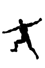 Silhouette of a jumping man on a white background