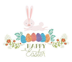happy easter label with egg and flowers icon