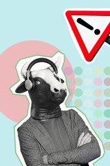 man with a cow mask in a contemporary art collage.
