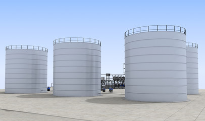 oil refinery, chemical production, waste processing plant, exterior visualization, 3D illustration