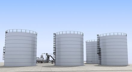 oil refinery, chemical production, waste processing plant, exterior visualization, 3D illustration