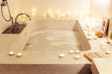 Night spa bath with candles