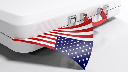 White suitecase with american flag - 3D rendering illustration