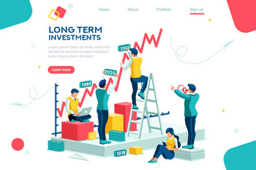 Alternative progress, building ad, investment management for company. Joint markets and move up deal. Bank career growth for success. Flat ambition concept with character isometric vector illustration