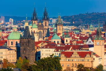 Fototapeta na wymiar Famous Aerial view of Prague landmarks, Czech