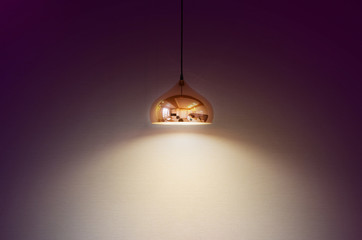 modern lamp on a background of maroon wall