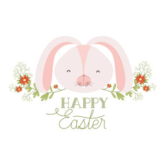 happy easter label with rabbit head isolated icon