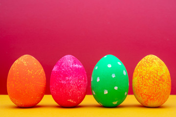 Colorful handmade easter eggs. Festive tradition.