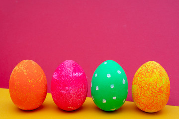 Colorful handmade easter eggs. Festive tradition.