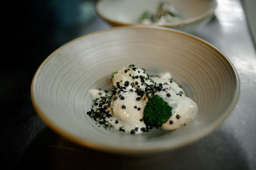 ice cream with mint on the plate