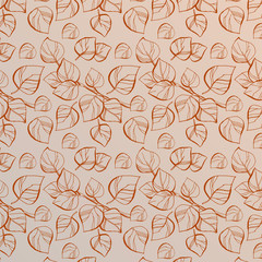 Birch tree branch with leafs seamless pattern, vector illustration, hand drawn line art, green leafs doodle, tree background for print