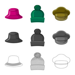 Isolated object of headgear and cap symbol. Set of headgear and accessory vector icon for stock.