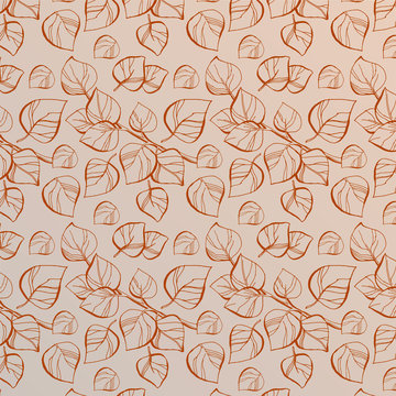 Birch tree branch with leafs seamless pattern, vector illustration, hand drawn line art, green leafs doodle, tree background for print