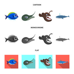 Vector design of sea and animal sign. Collection of sea and marine vector icon for stock.