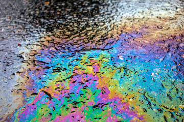 Gasoline Petrol Rainbow Oil Spill on Tarmac