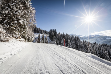Rodelbahn im Winter in den Alpen