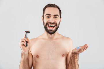 Fototapeta premium Portrait of a cheerful shirtless bearded man