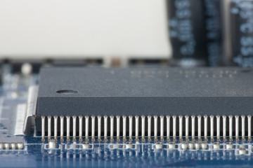 close-up of electronic circuit board with processor Toned image