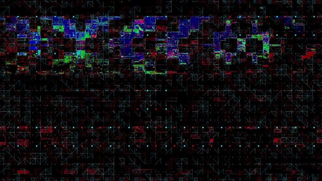 Moving glitch colorful small triangle shape grid figure at black background animation abstract