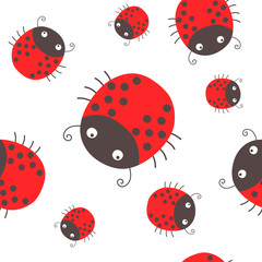 Seamless pattern with red ladybugs in vector.