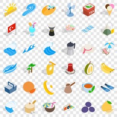Turkey fruit icons set. Isometric style of 36 turkey fruit vector icons for web for any design