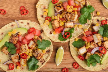 Cooking vegan tacos with tofu