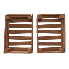 Wooden box for transportation and storage of products. Empty crate for fruits and vegetables. 3d render isolated on white background.