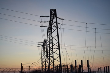 Electricity transmission line. Industrial landscape.