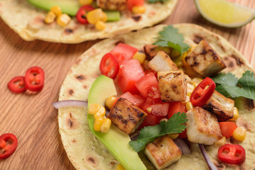 Taco filling on tortilla