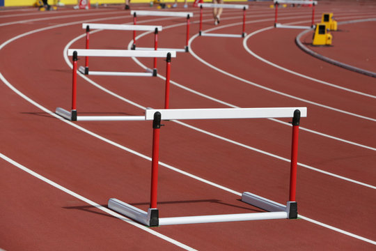 Hurdles on competition running track