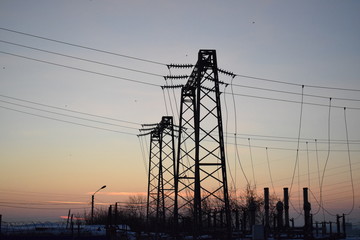 Fototapeta premium Electricity transmission line. Industrial landscape.