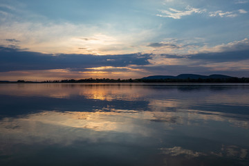 Sunset on a lake in Hohenrode in Germany