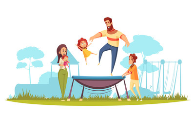 Family Active Holidays Trampoline Illustration