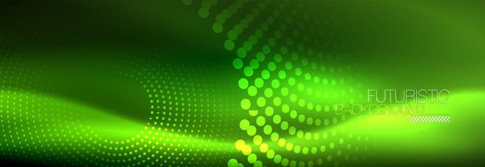Fototapeta premium Green neon dotted circles background