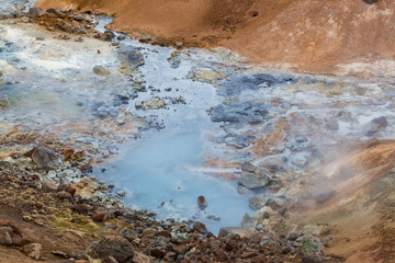 landscape in Krysuvik geothermal area iceland, vapor, mud pot