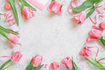 White textured background with tulips