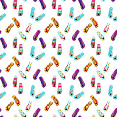 Flip flop print pattern. Seamless pattern with cute colorful sandals.