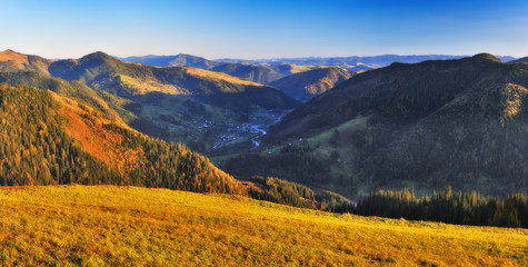autumn evening in the Carpathian mountains. scenic sunset