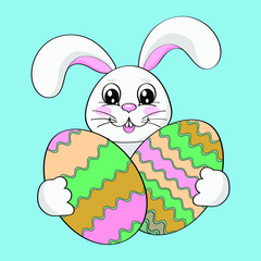 Easter bunny holds eggs. Vector illustration.
