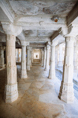 Fototapeta na wymiar Interior of Ranakpur Temple in Rajasthan, India