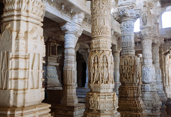 Interior of Ranakpur Temple in Rajasthan, India