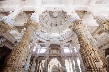 Interior of Ranakpur Temple in Rajasthan, India
