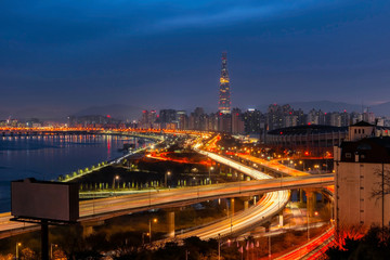 Naklejka premium Twilight sunset at han river seoul korea