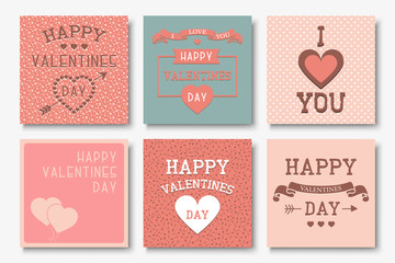 Collection of vector beautiful Happy Valentines Day cards - hand drawn design. Creative cute backgrounds