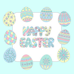 The frame with colorful eggs, Happy Easter card