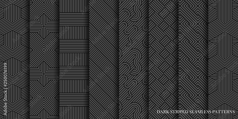 Wall mural collection of vector seamless abstract geometric patterns - dark gray striped texture. endless fabri