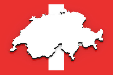 3D map of Switzerland on the national flag