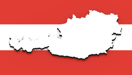 3D map of Austria on the national flag